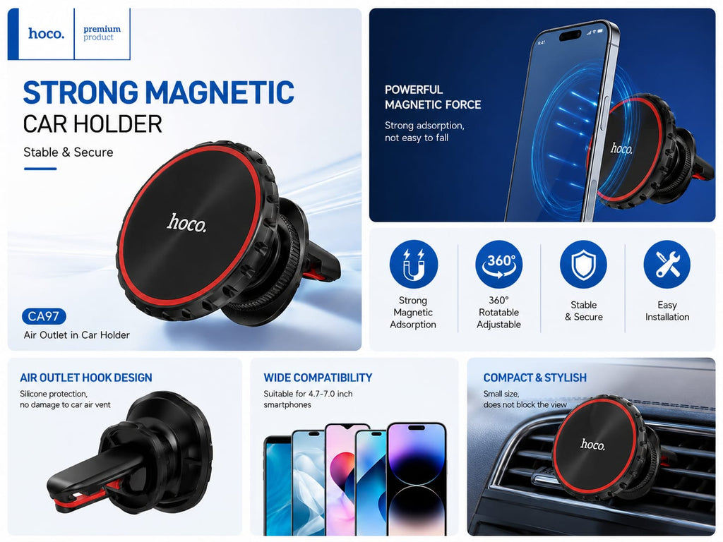 HOCO CA97 Strong Magnetic Air Vent Car Phone Holder – 360° Rotating