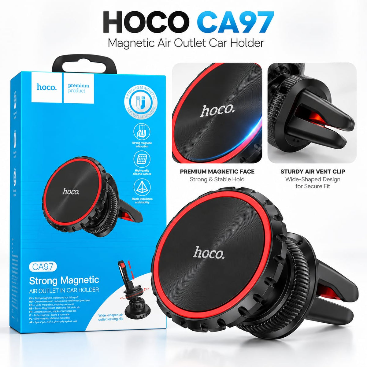 HOCO CA97 Strong Magnetic Air Vent Car Phone Holder – 360° Rotating