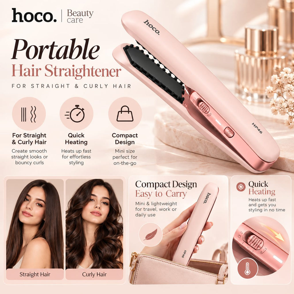 HOCO HP46 Portable Hair Straightener for Straight & Curly Hair