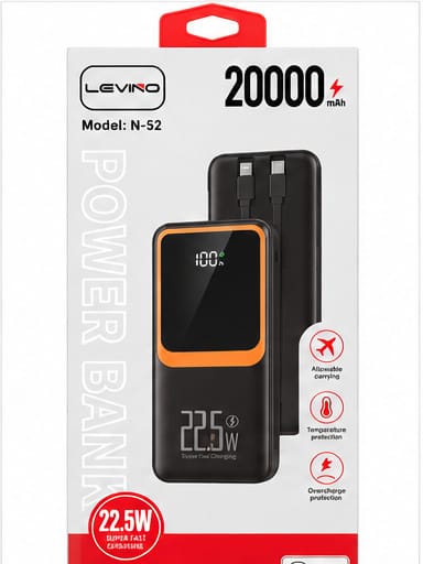 LEVINO N-52 20000mAh Power Bank 22.5W Fast Charging – Black