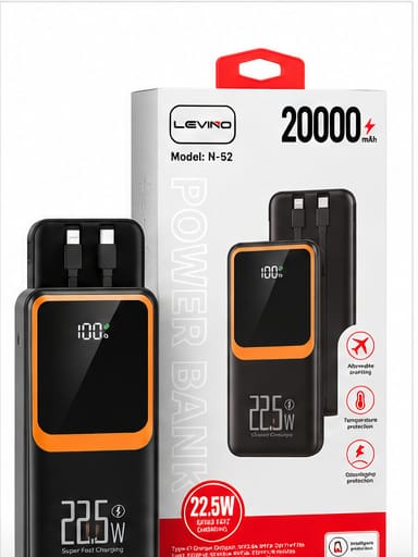 LEVINO N-52 20000mAh Power Bank 22.5W Fast Charging – Black