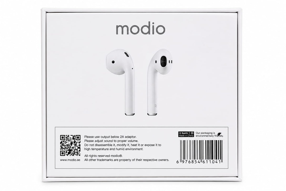 MODIO D5 Premium Deep Bass Wireless Earbuds – White