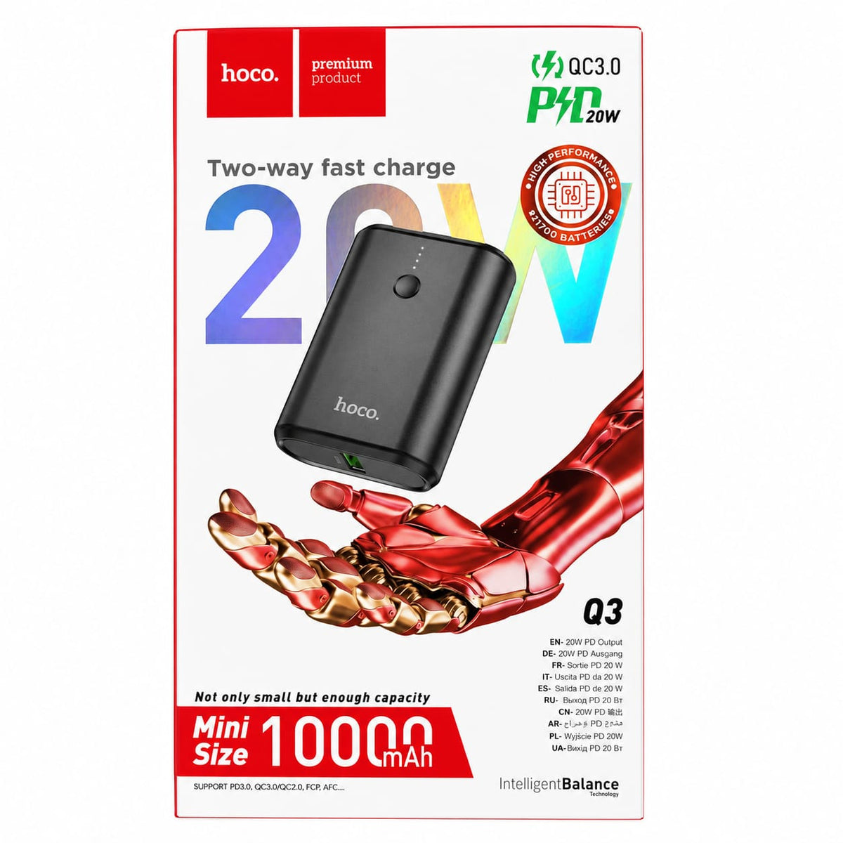 HOCO Q3 10000mAh Mini Power Bank, 20W PD Two-Way Fast Charging