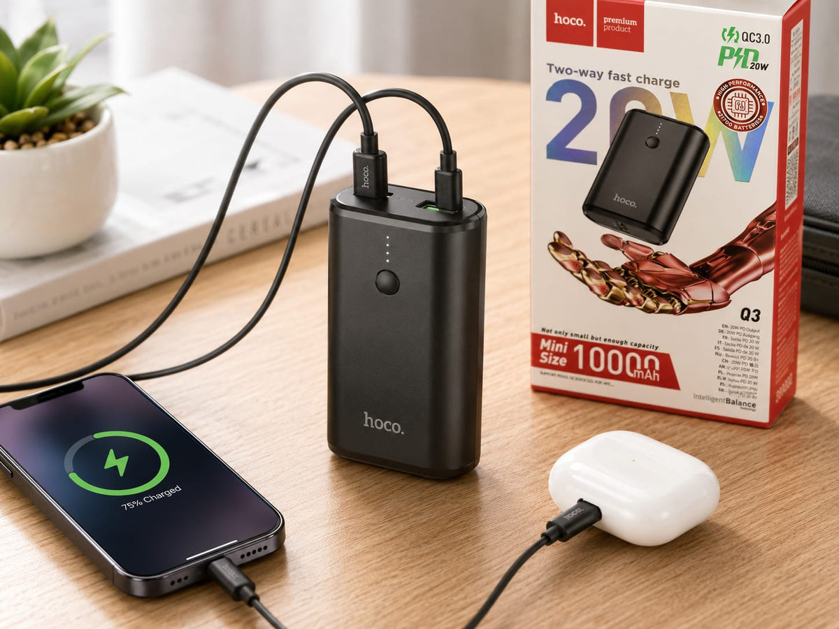 HOCO Q3 10000mAh Mini Power Bank, 20W PD Two-Way Fast Charging