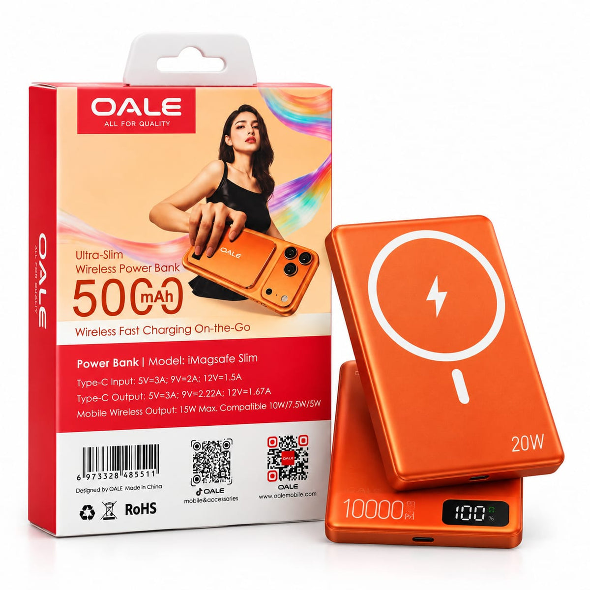 OALE iMagsafe Slim 5000mAh Ultra-Slim Magnetic Wireless Power Bank – 20W PD